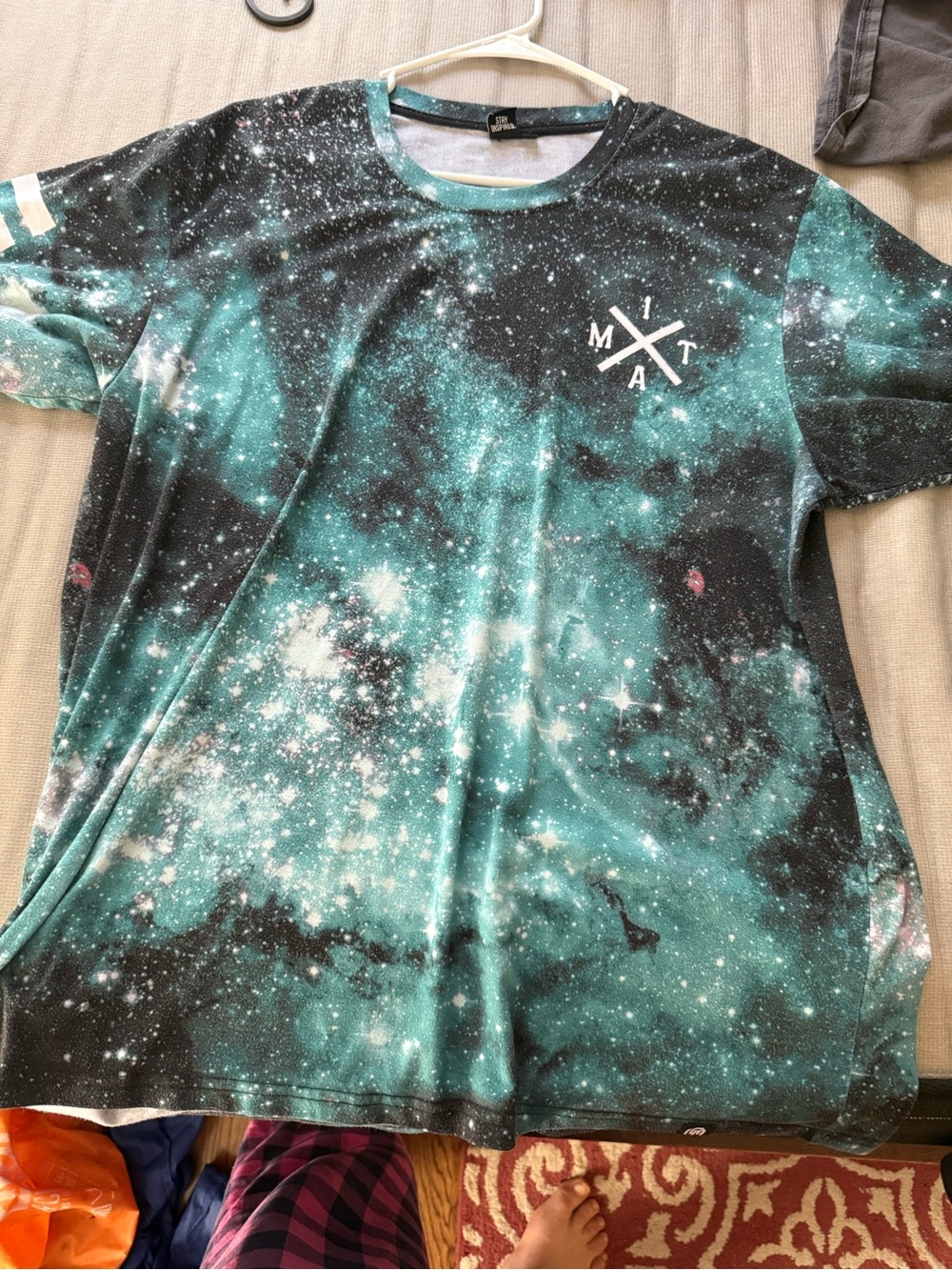 Galaxy Print Tee with Mint-Black Nebula